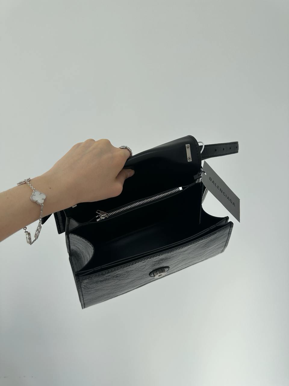 Balenciaga Crush Medium Handbag Crushed Calfskin in Black\Silve - 12