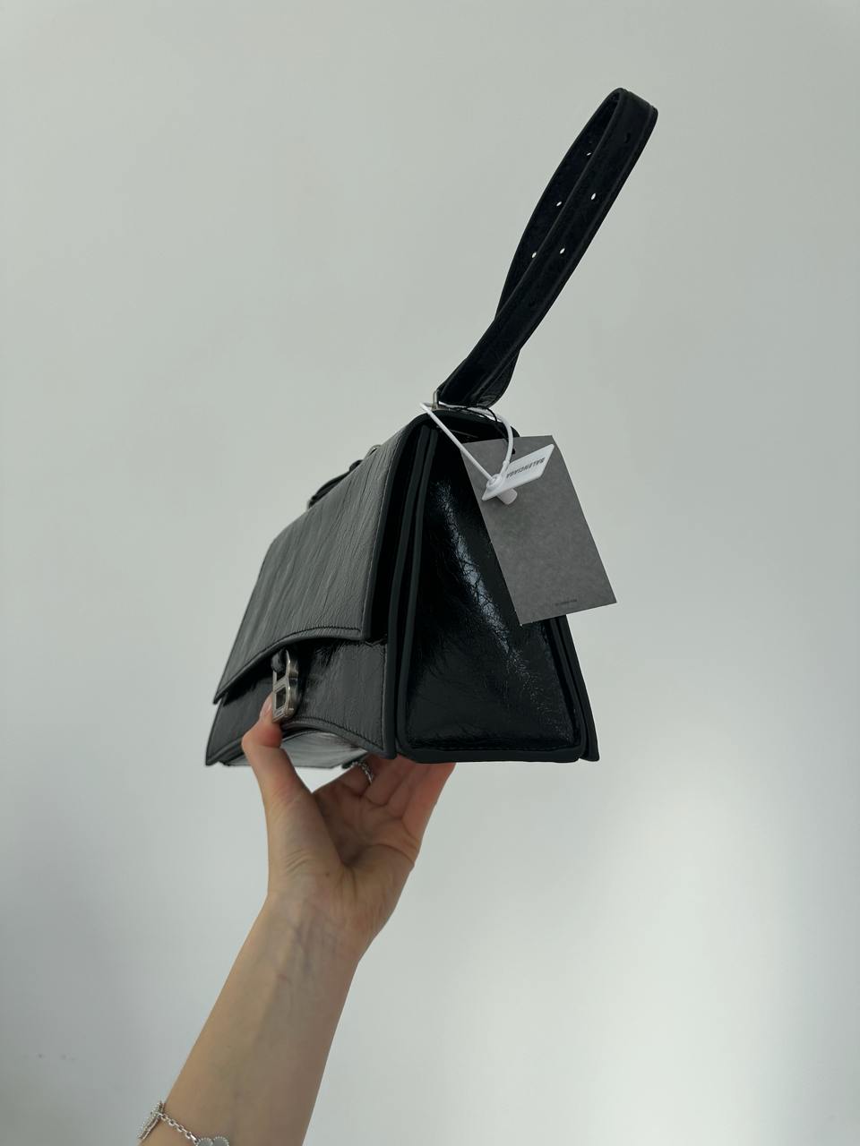 Balenciaga Crush Medium Handbag Crushed Calfskin in Black\Silve - 8