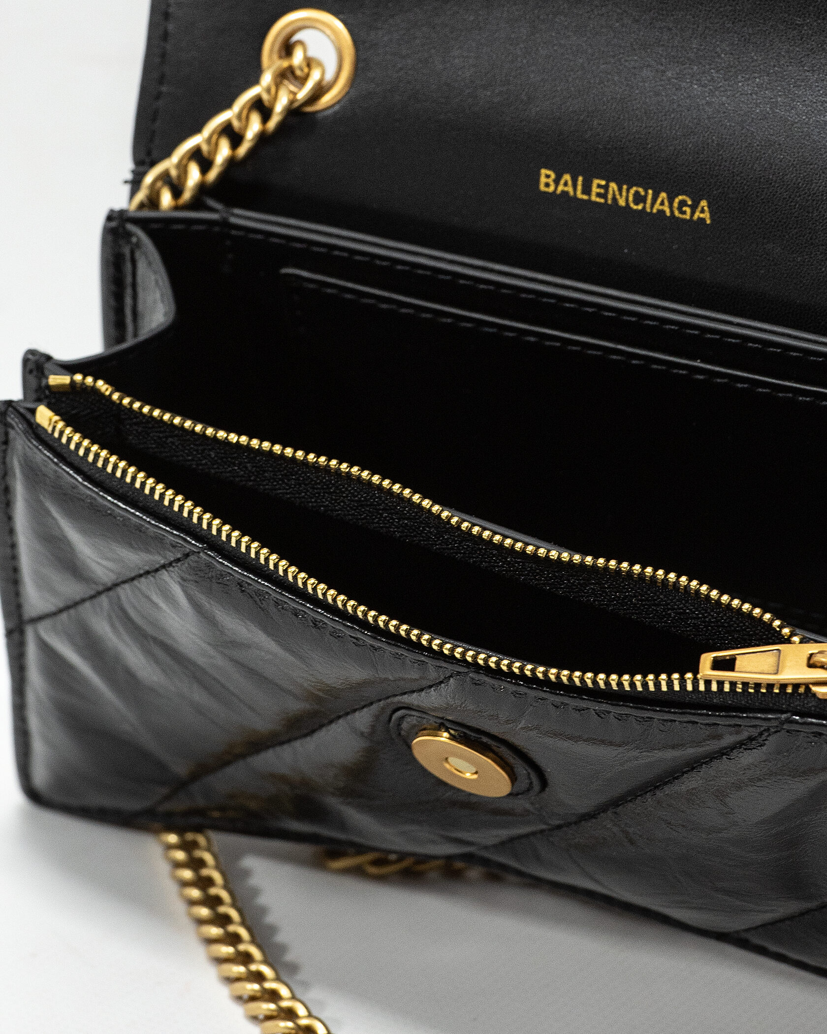 Balenciaga Crush Small Chain Bag Quilted in Black\Gold - 15