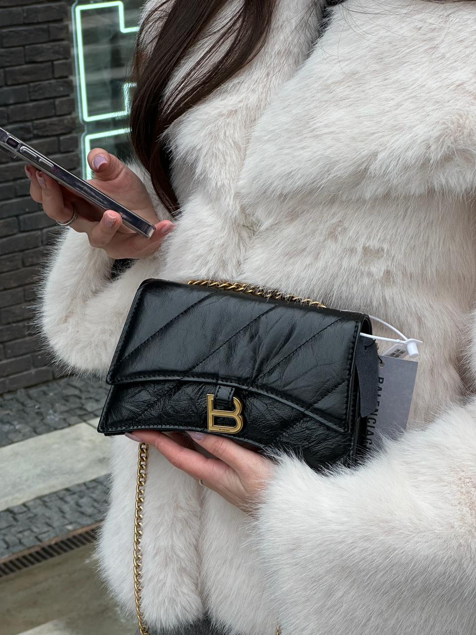 Balenciaga Crush Small Chain Bag Quilted in Black - 12