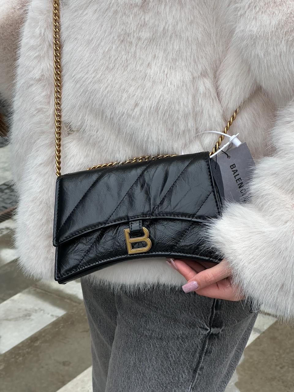 Balenciaga Crush Small Chain Bag Quilted in Black - 6