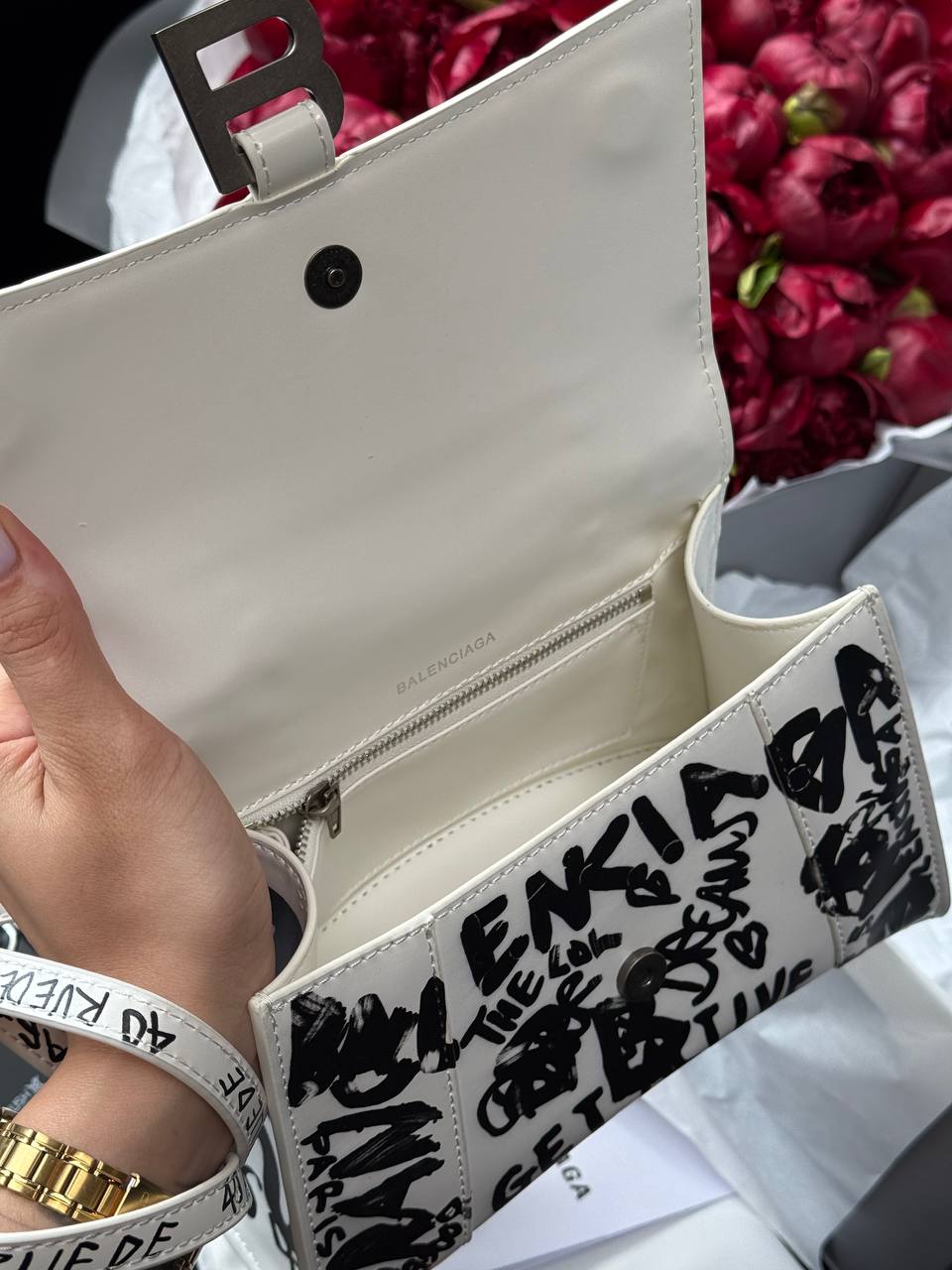 Balenciaga Hourglass Handbag Small in Crocodile Embossed Calfsk White - 13