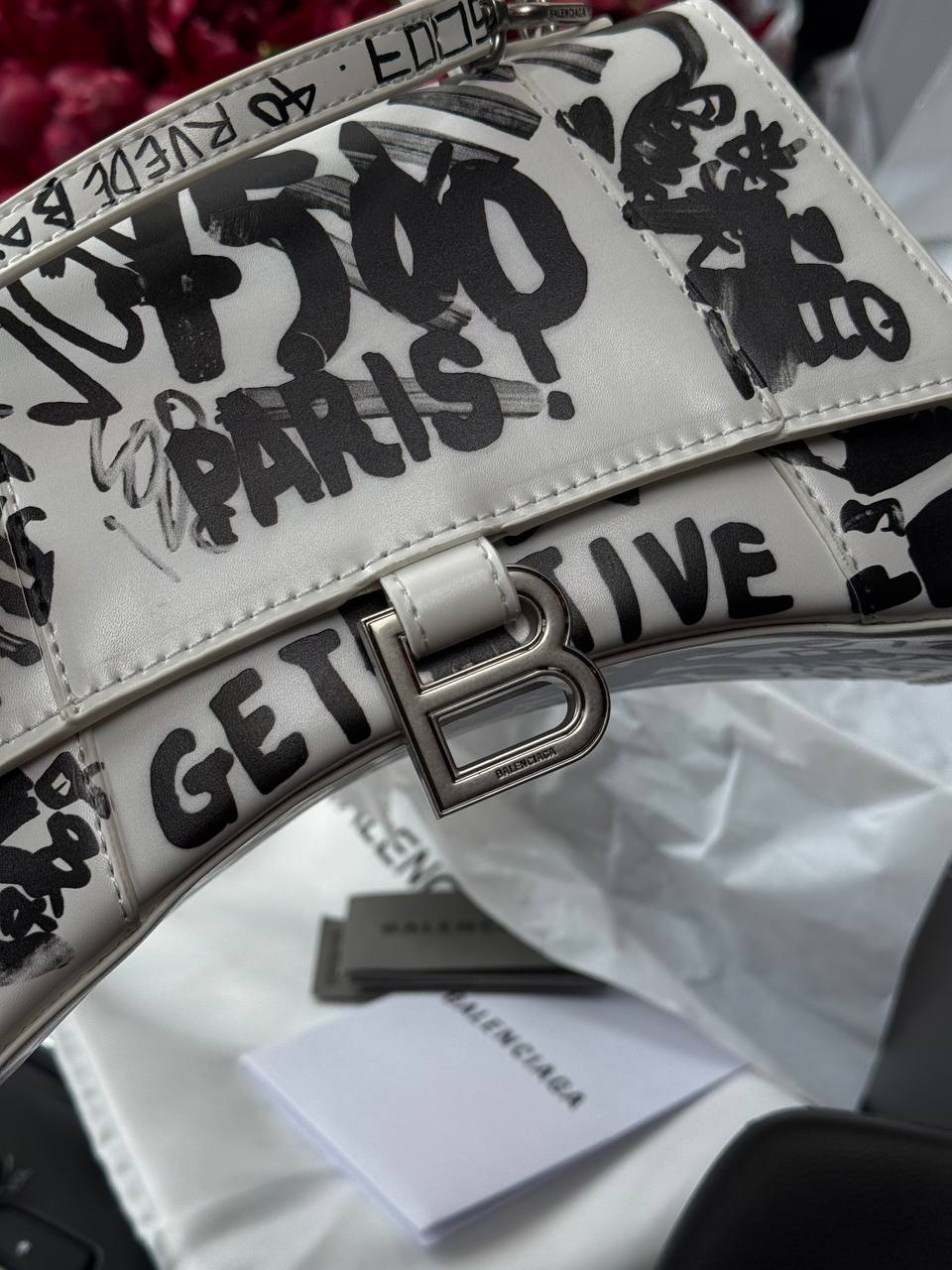 Balenciaga Hourglass Handbag Small in Crocodile Embossed Calfsk White - 4