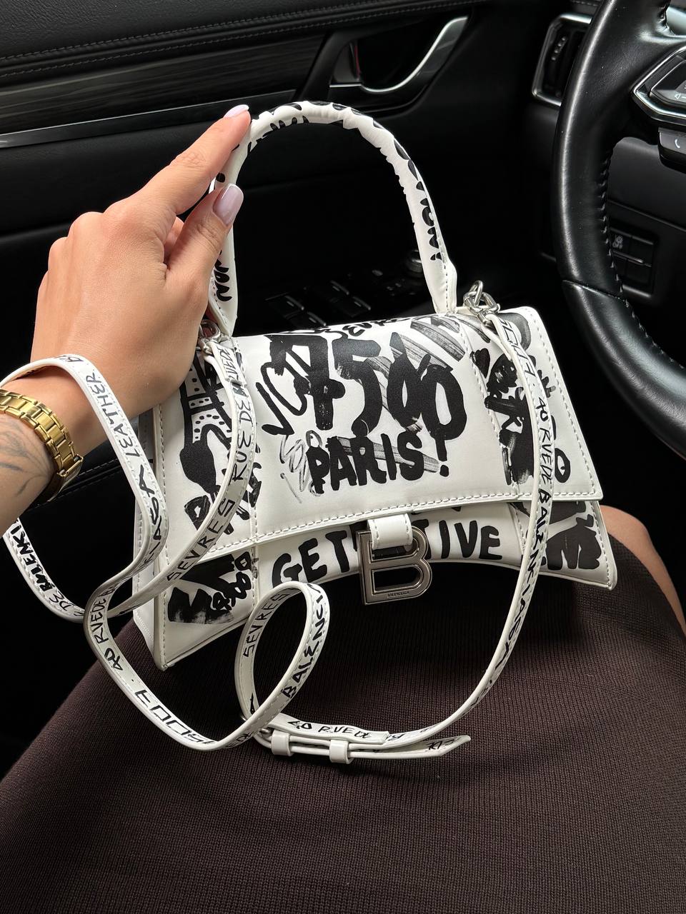 Balenciaga Hourglass Handbag Small in Crocodile Embossed Calfsk White - 5