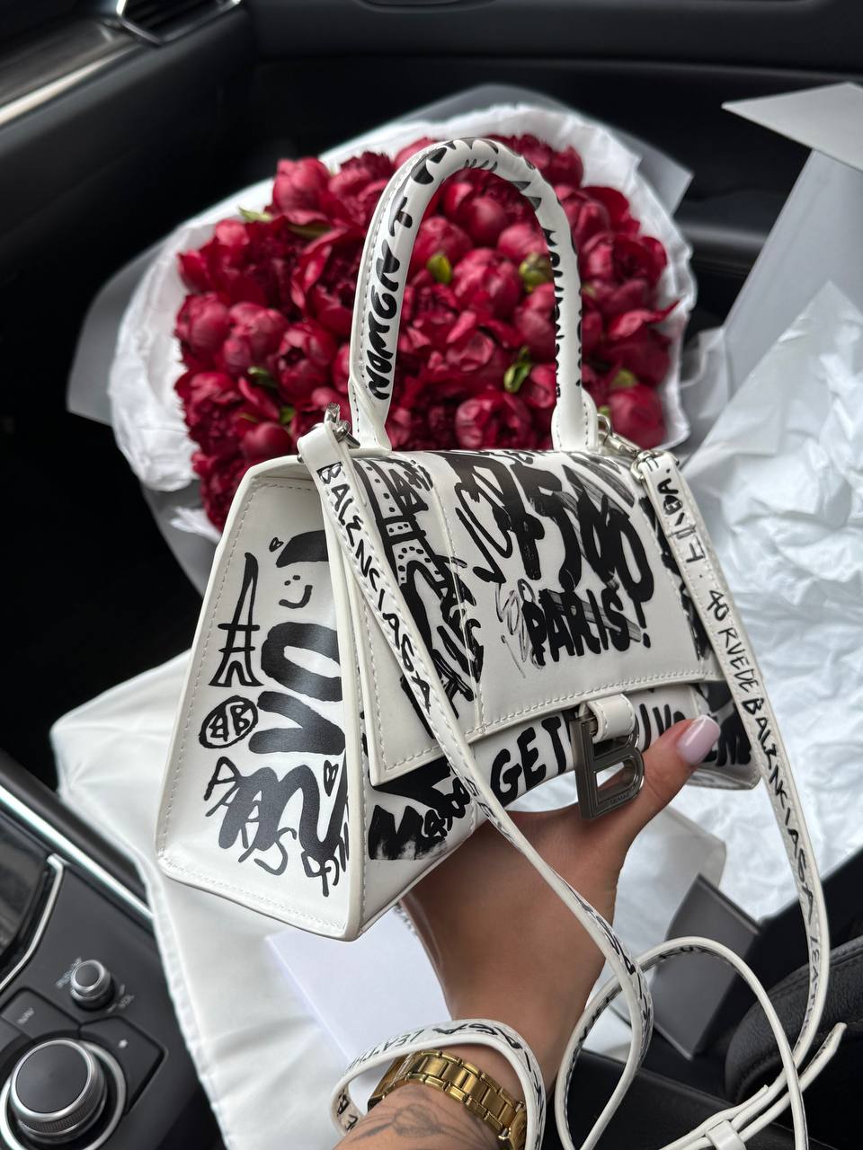 Balenciaga Hourglass Handbag Small in Crocodile Embossed Calfsk White - 7