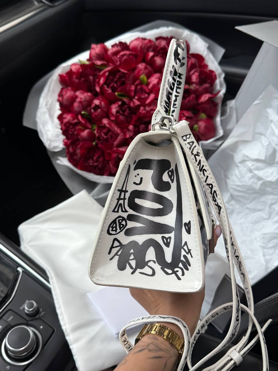 Balenciaga Hourglass Handbag Small in Crocodile Embossed Calfsk White - 8