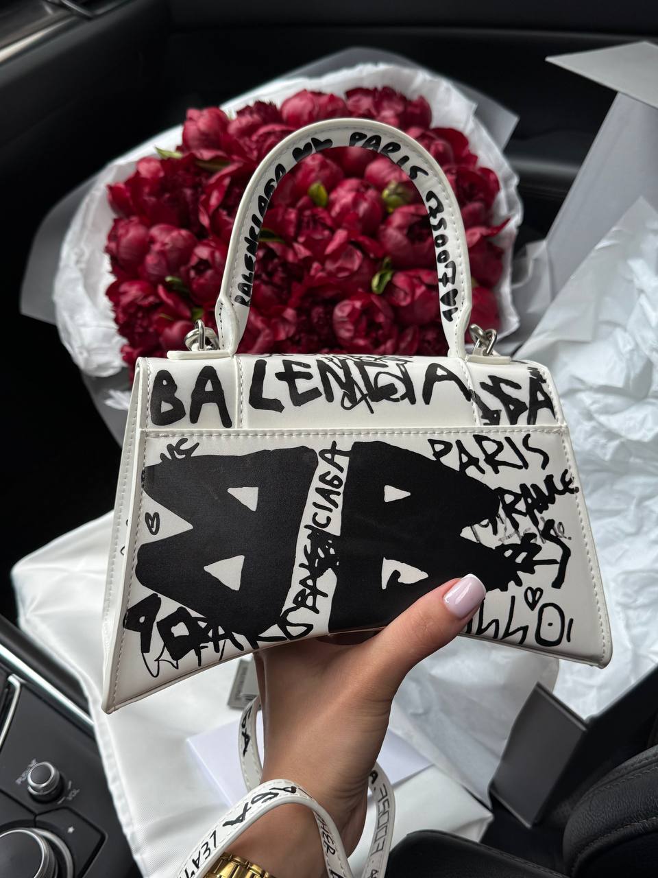 Balenciaga Hourglass Handbag Small in Crocodile Embossed Calfsk White - 9