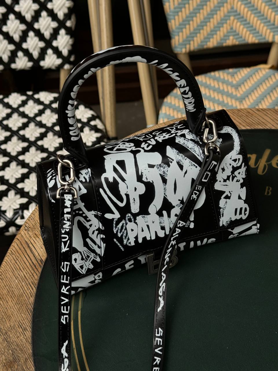 Balenciaga Hourglass Small Handbag Graffiti in Black - 2