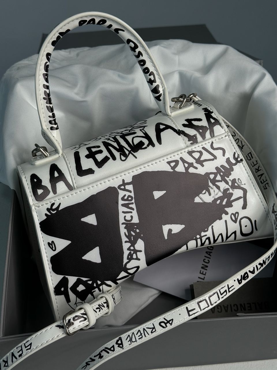 Balenciaga Hourglass Small Handbag Graffiti in White - 18