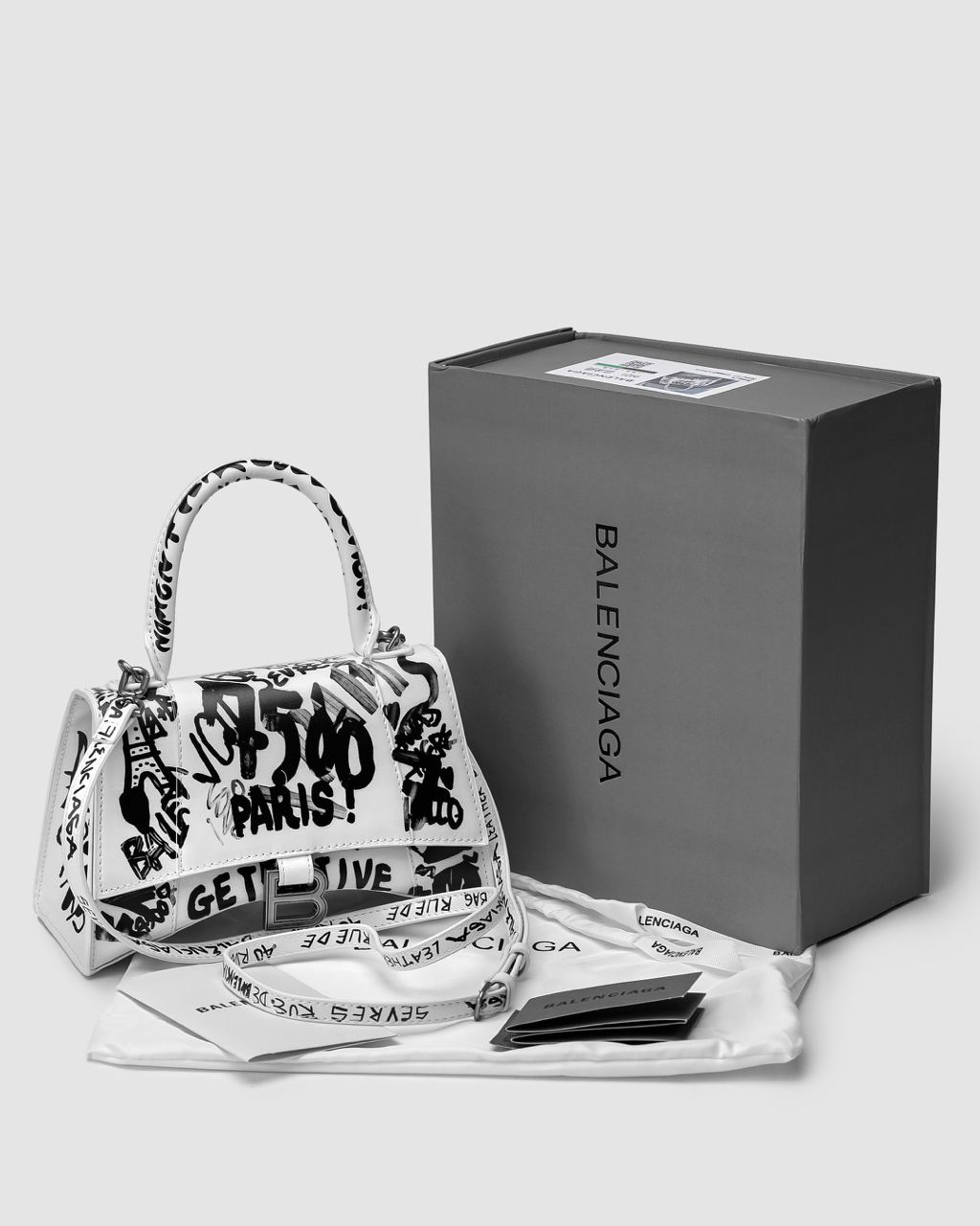 Balenciaga Hourglass Small Handbag Graffiti in White - 5