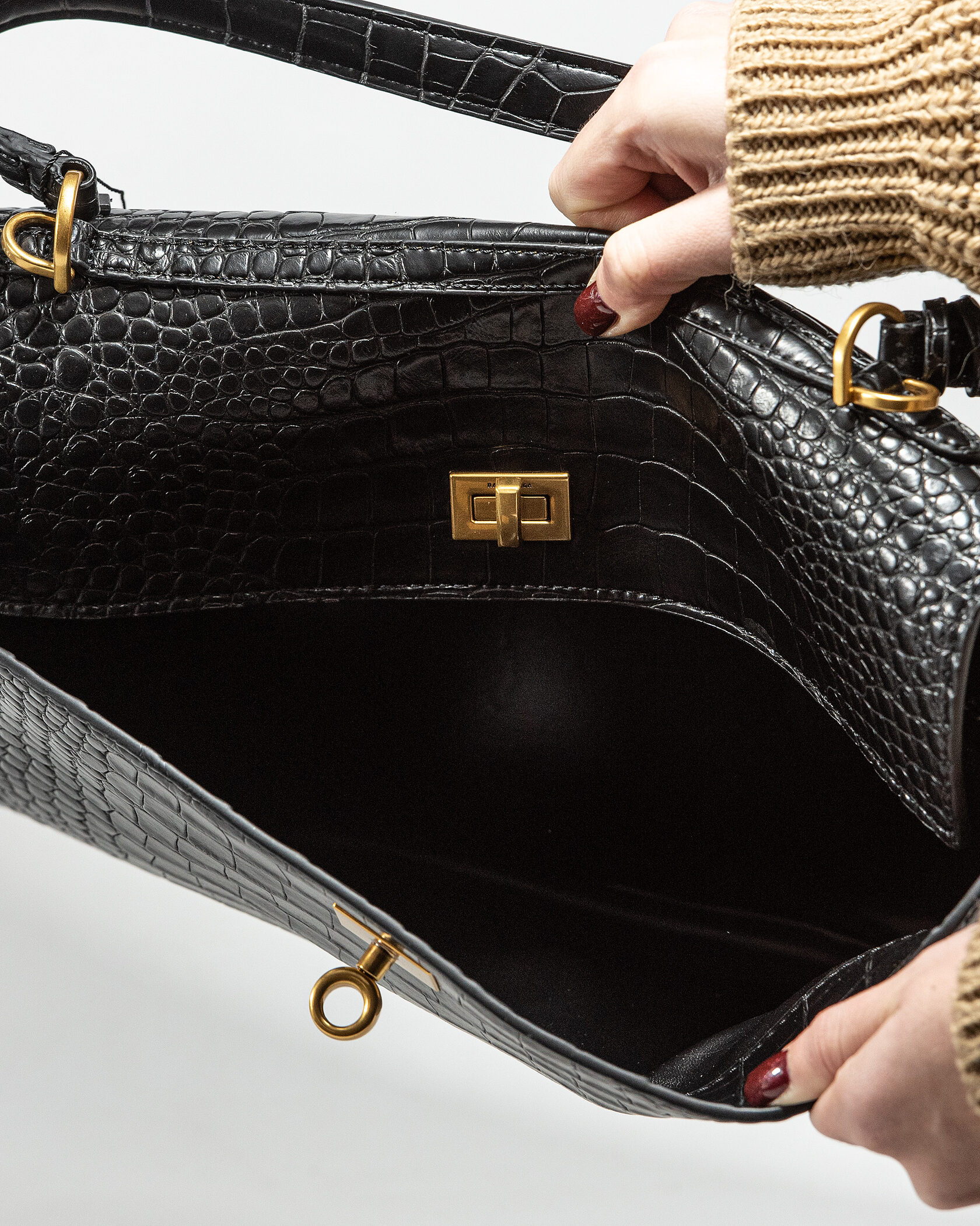 Balenciaga Rodeo Large Crocodile Embossed Black/Gold - 13