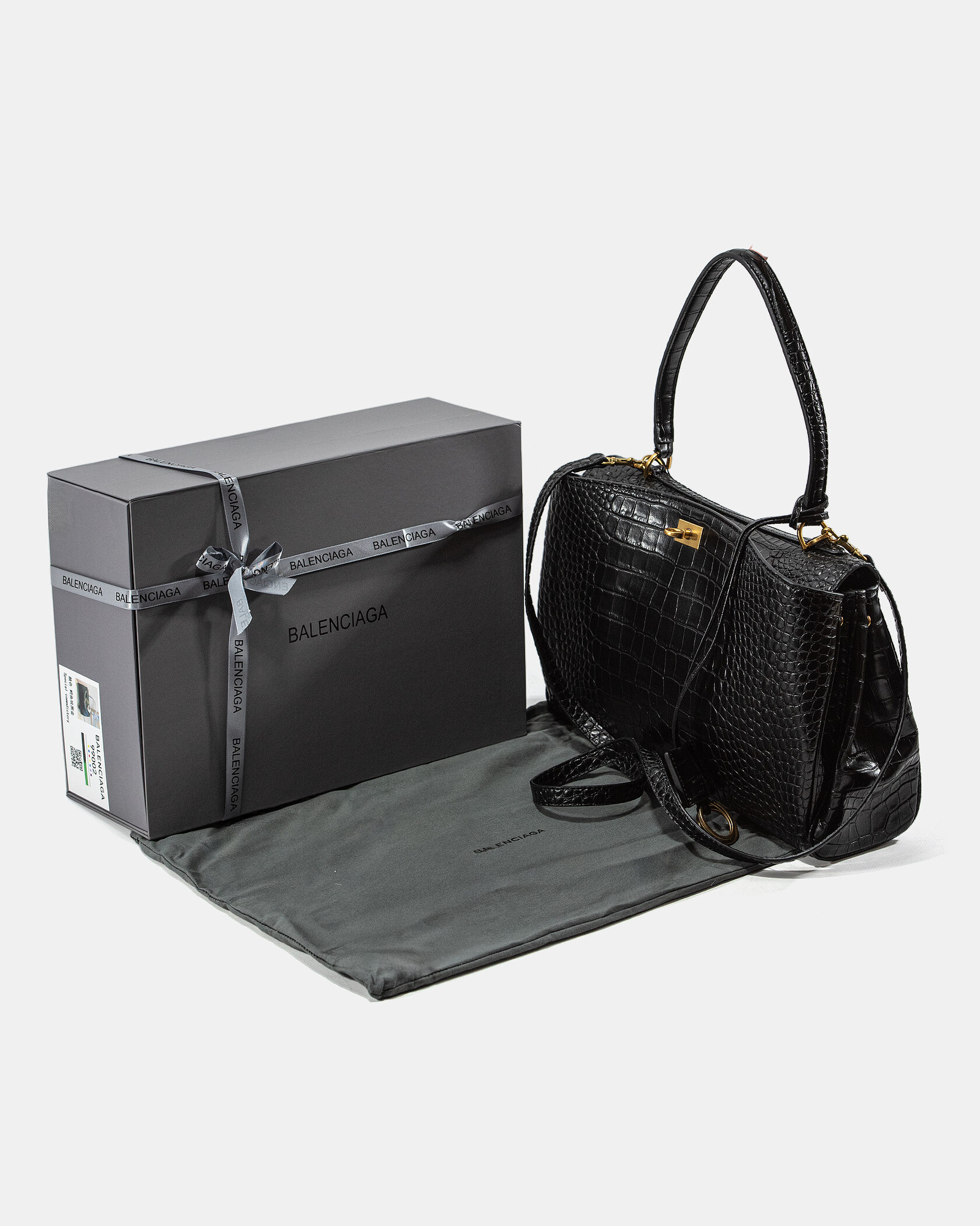 Balenciaga Rodeo Large Crocodile Embossed Black/Gold - 2