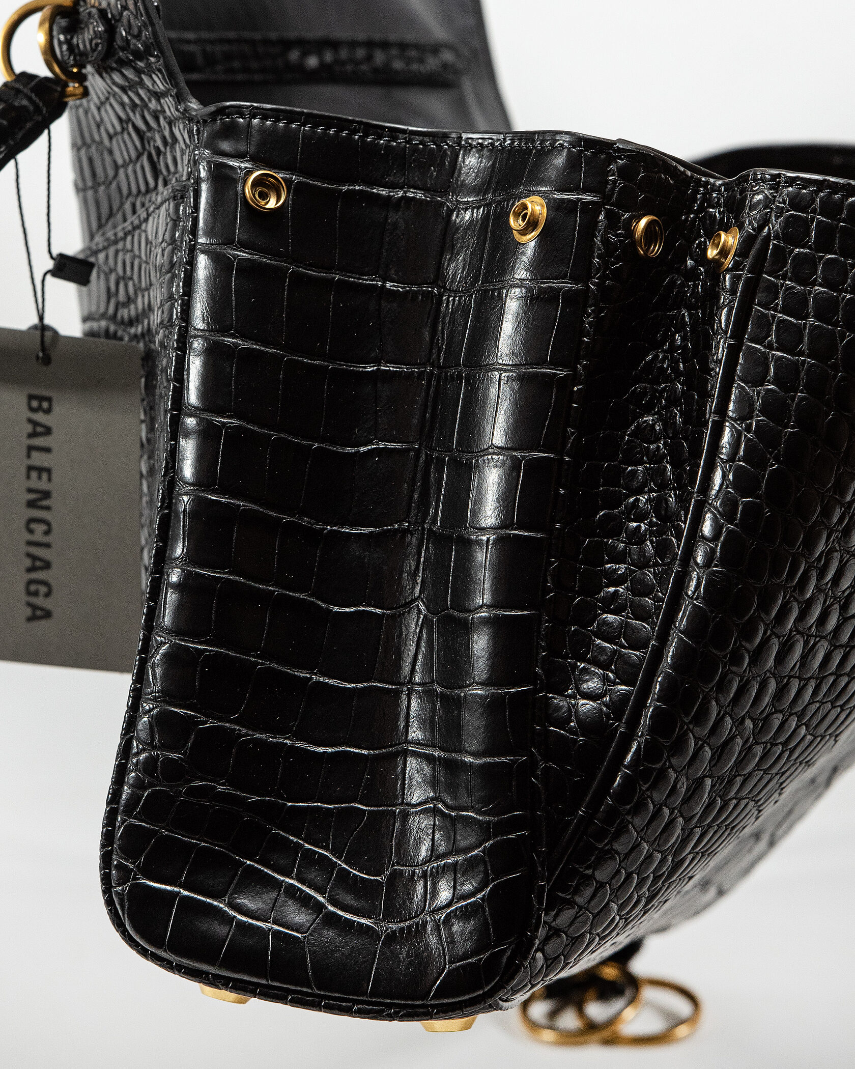 Balenciaga Rodeo Large Crocodile Embossed Black/Gold - 8