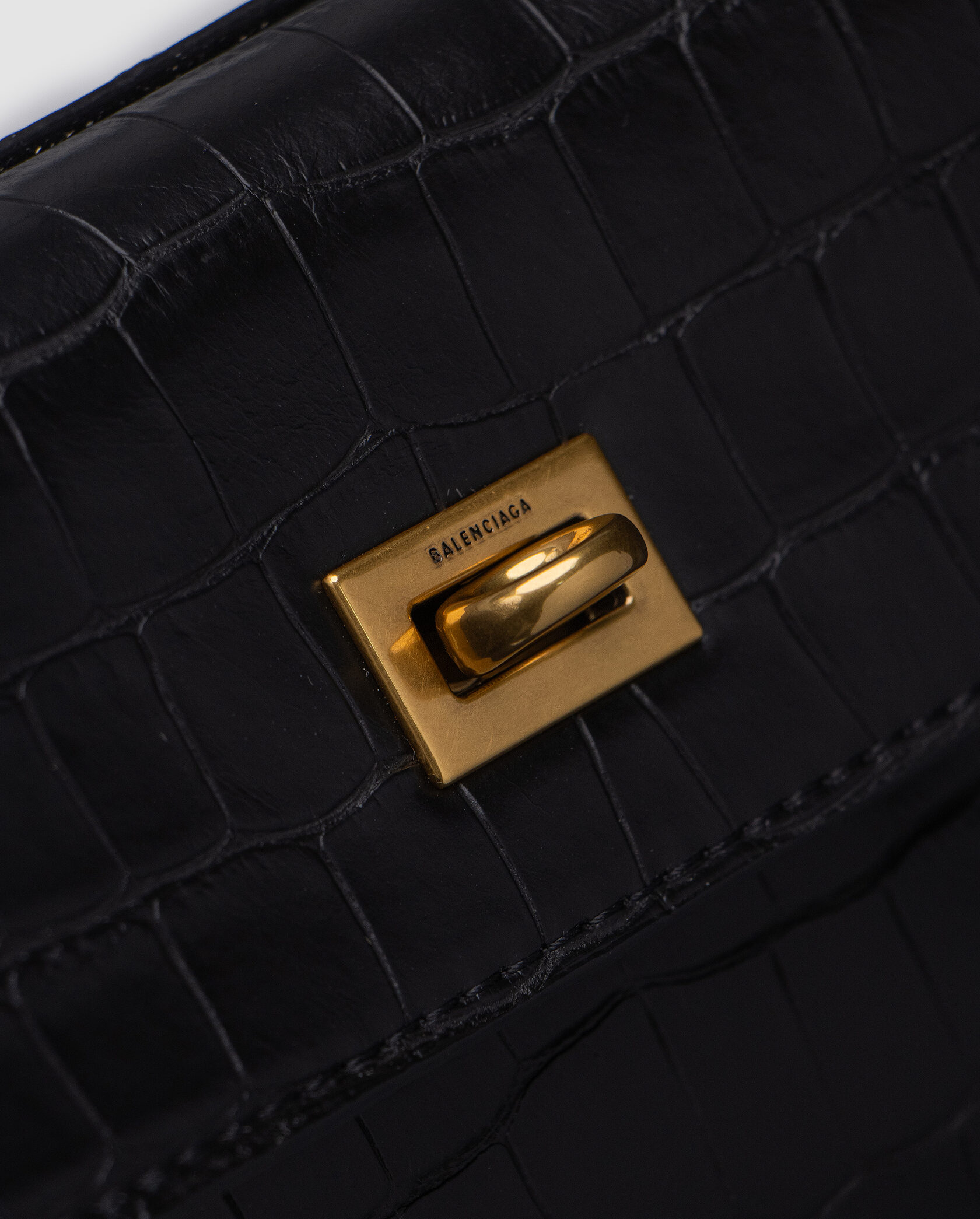 Balenciaga Rodeo Large Crocodile Embossed Black/Gold - 10