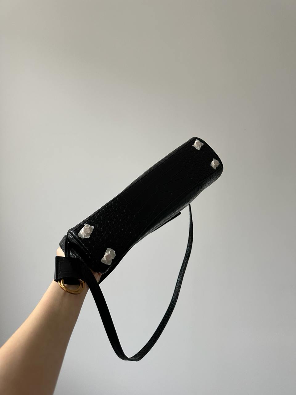 Balenciaga Rodeo Large Crocodile Embossed Black/Gold - 12