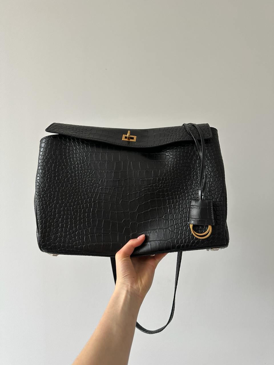 Balenciaga Rodeo Large Crocodile Embossed Black/Gold - 4