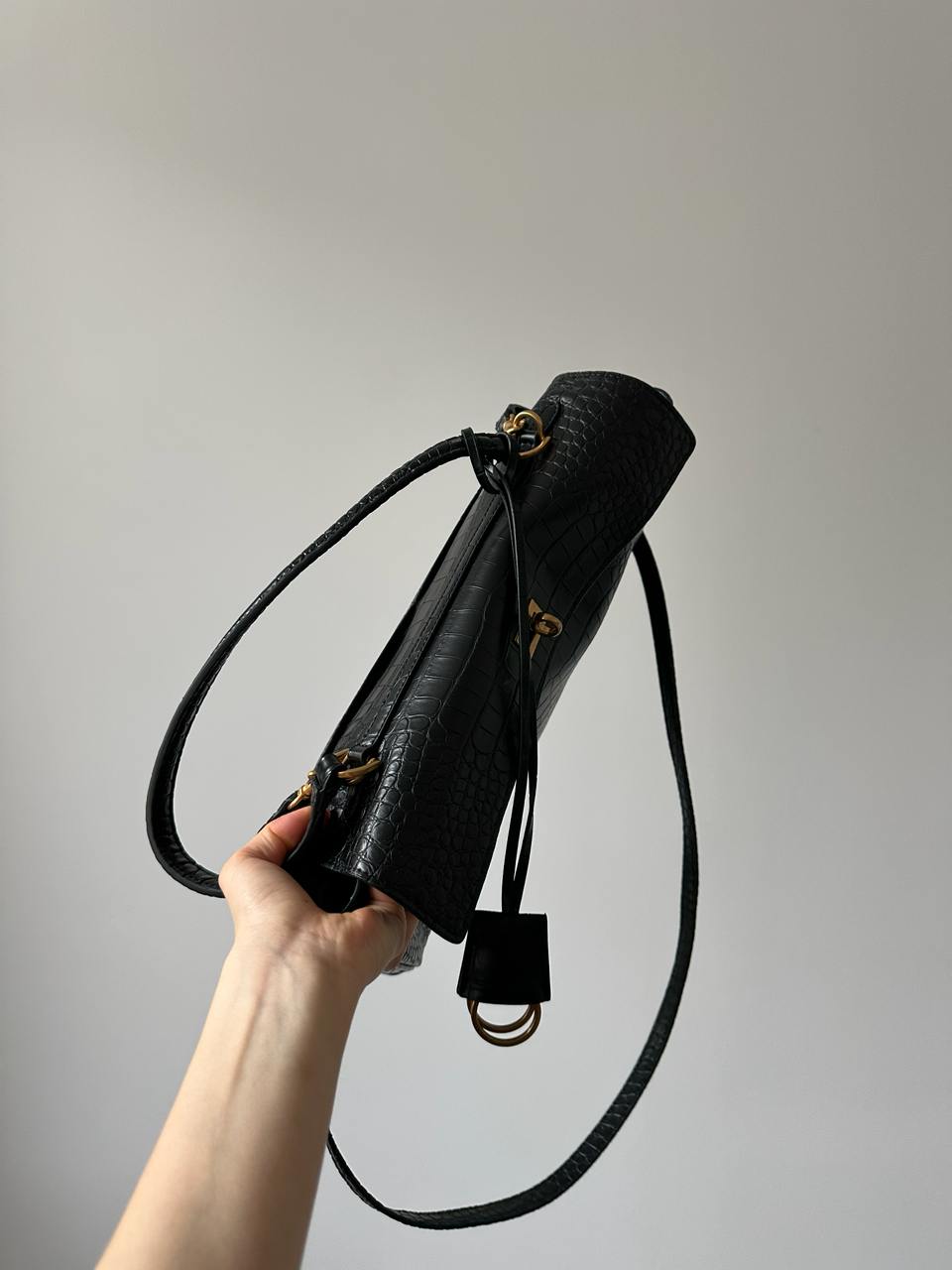 Balenciaga Rodeo Large Crocodile Embossed Black/Gold - 9
