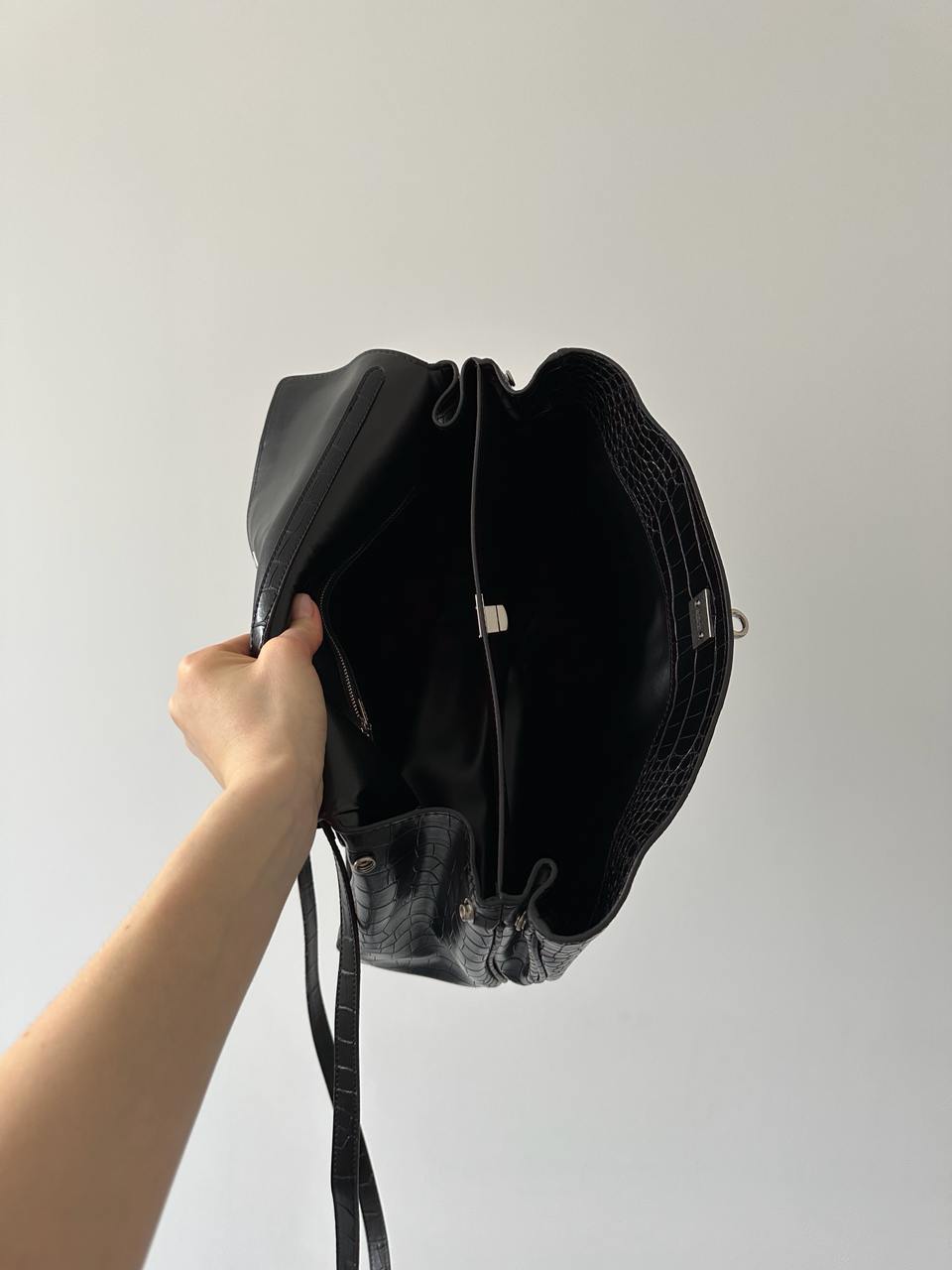 Balenciaga Rodeo Large Crocodile Embossed Black/Silver - 11