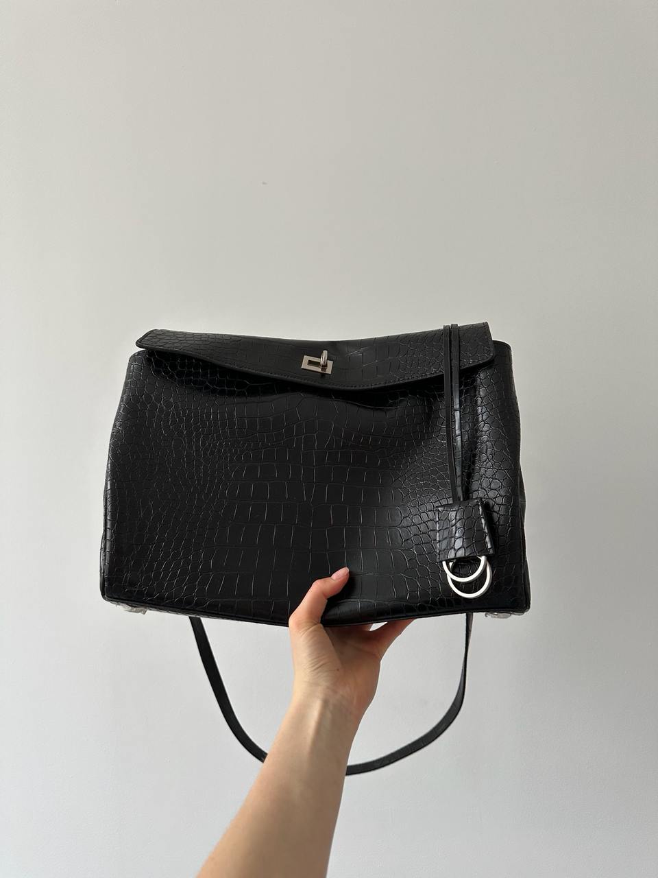 Balenciaga Rodeo Large Crocodile Embossed Black/Silver - 4