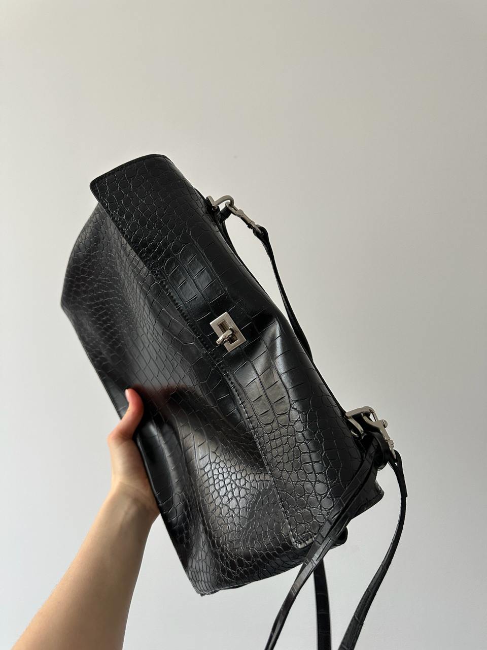 Balenciaga Rodeo Large Crocodile Embossed Black/Silver - 7