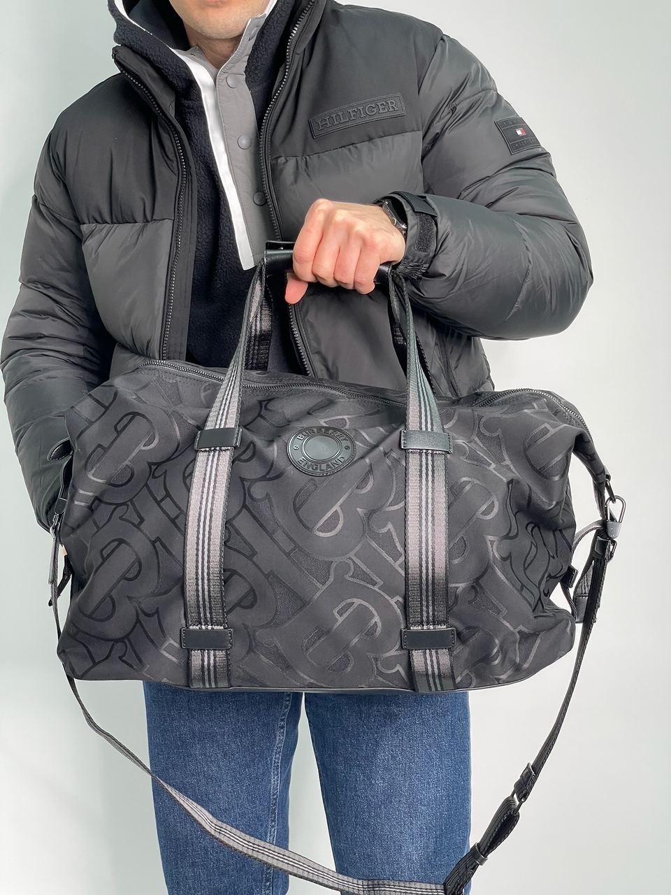 Burberry Black Monogram Recycled Polyester Jacquard Holdall - 6