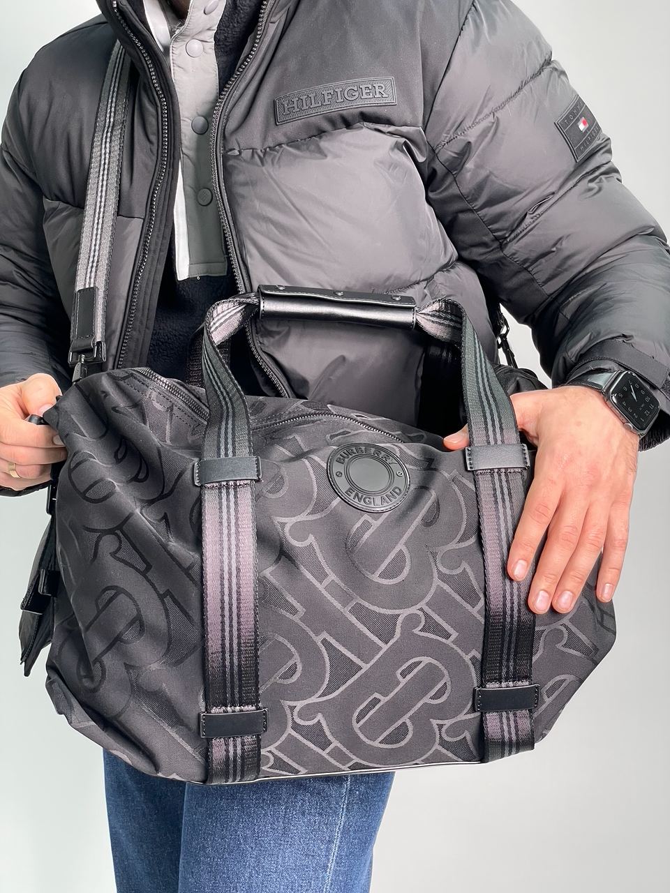 Burberry Black Monogram Recycled Polyester Jacquard Holdall - 9