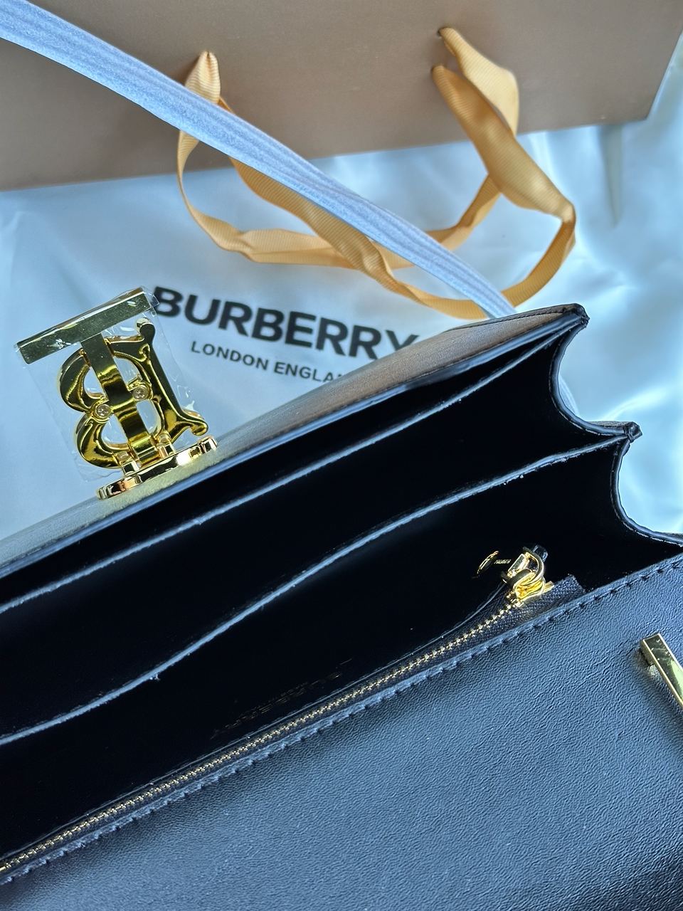BURBERRY Calfskin Mini TB Bag Black - 16