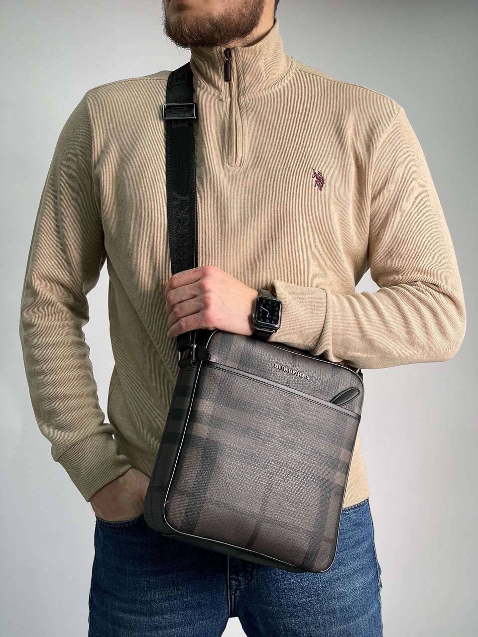 Burberry Large Messenger Bag Men Crossbody Shoulder Bag Brown - 5