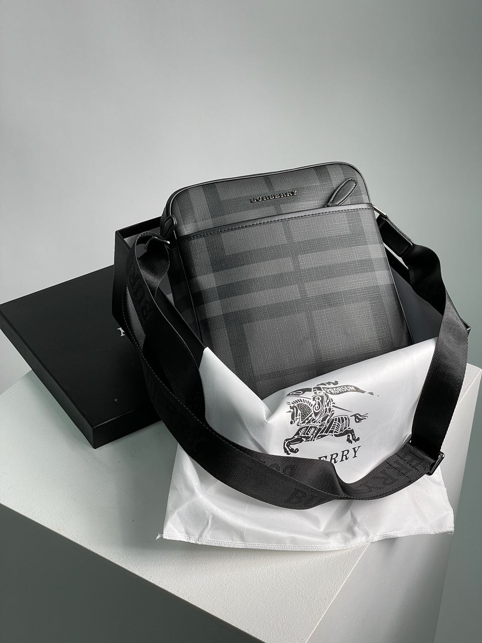 Burberry Large Messenger Bag Men Crossbody Shoulder Bag Grey - 2