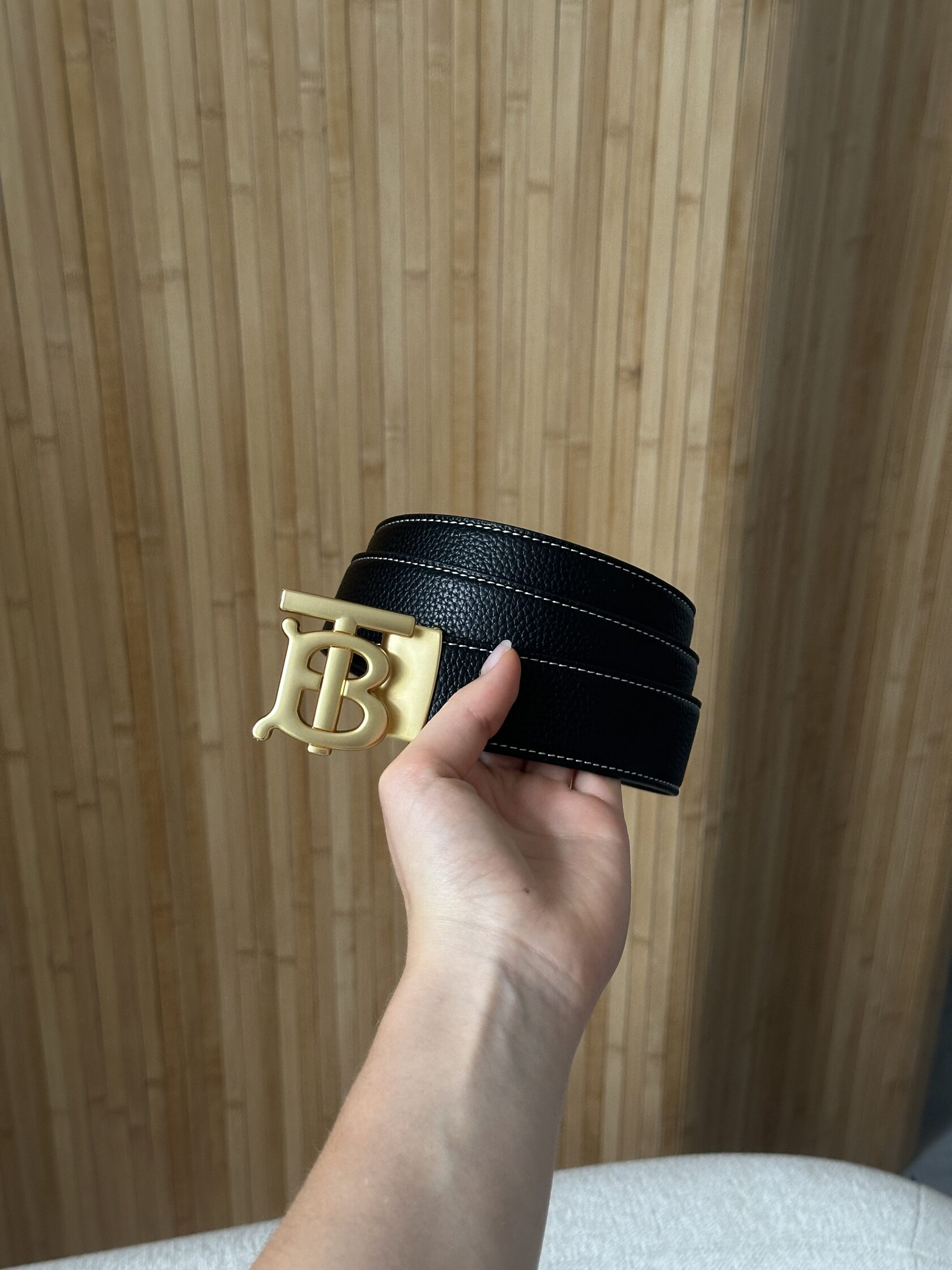 Burberry Leather TB Belt Black/Tan/Gold - 6