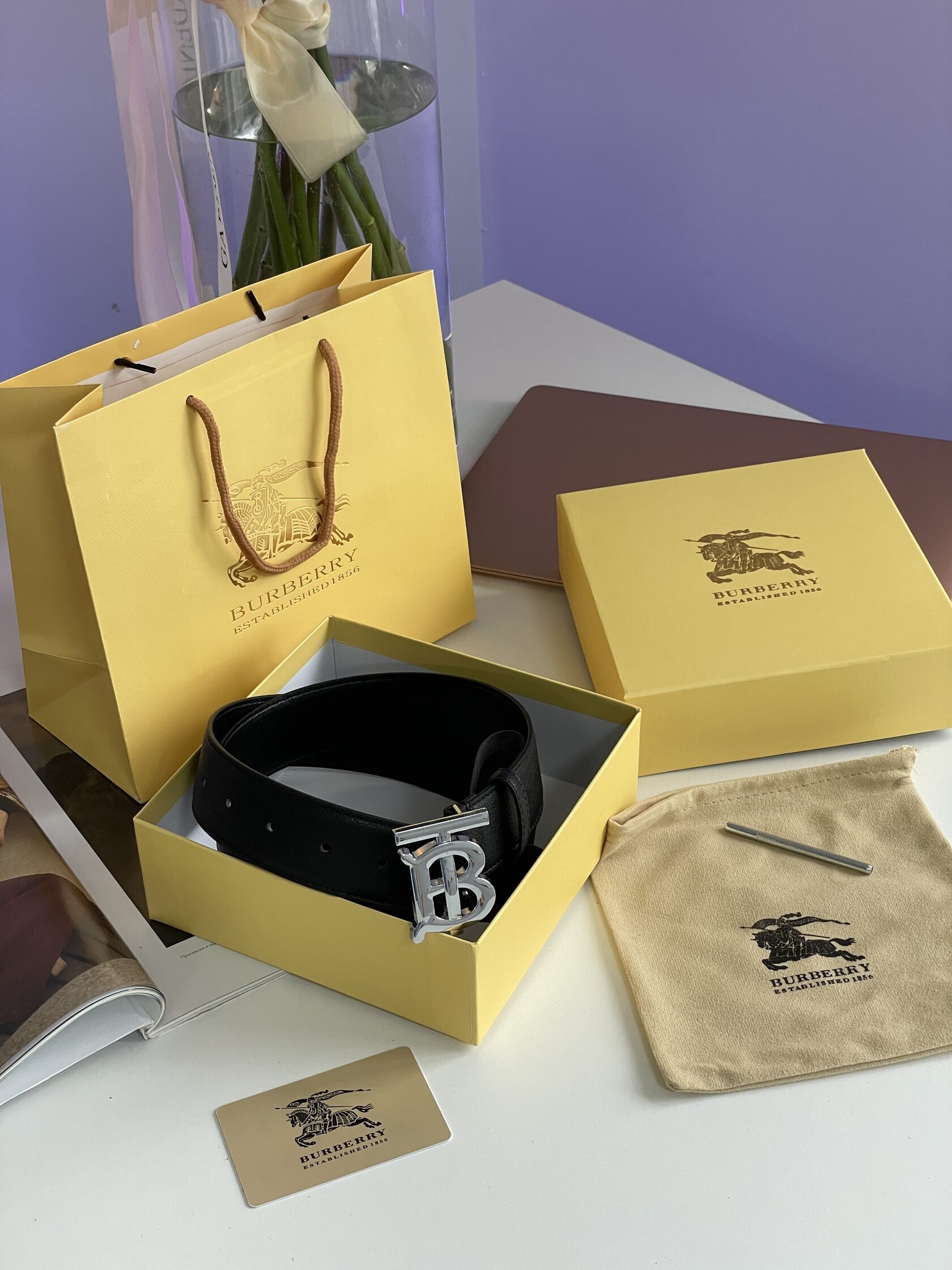 Burberry Leather TB Belt Black/Tan/Silver - 2