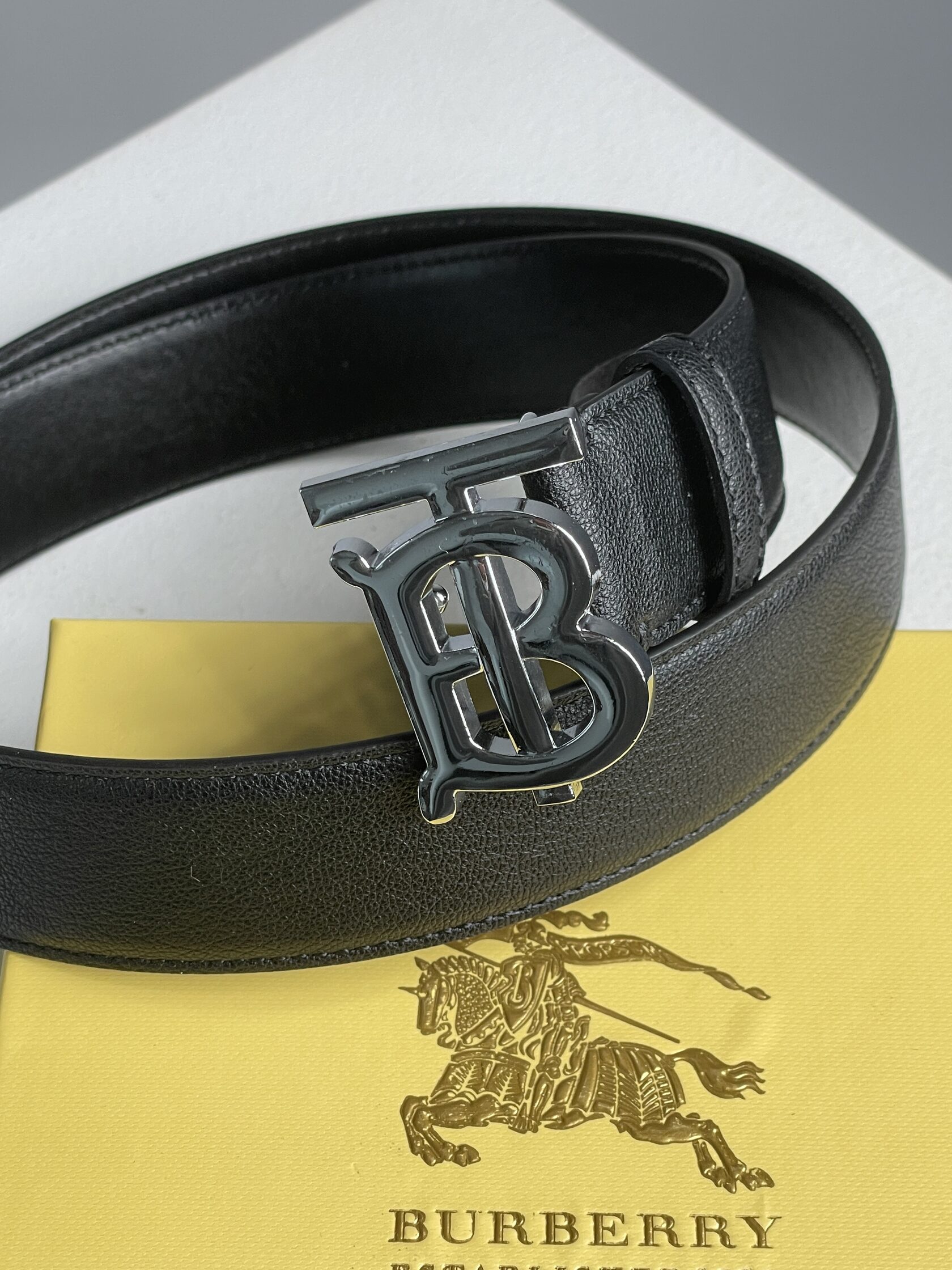 Burberry Leather TB Belt Black/Tan/Silver - 4
