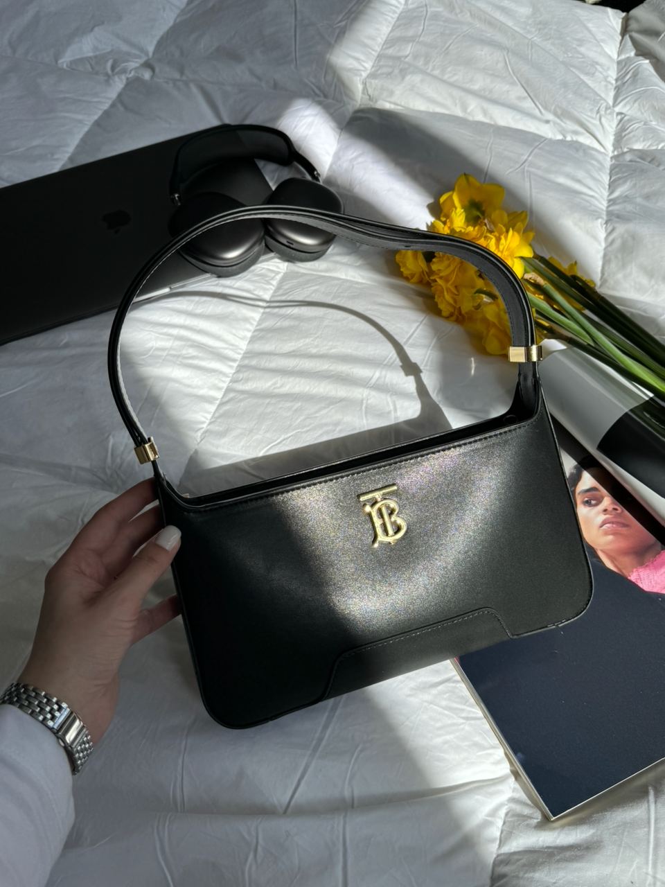 Burberry Leather TB Shoulder Bag "Black" - 7