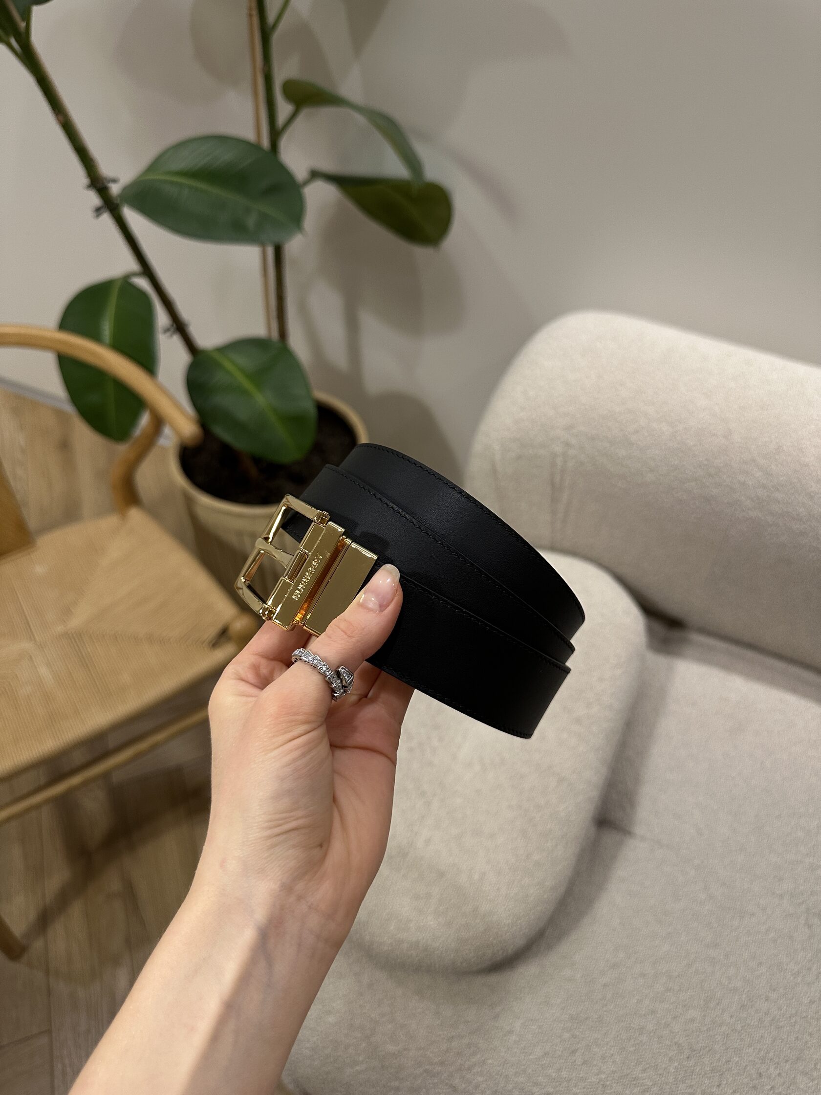 Burberry Reversible Grainy Leather Belt Gold - 5