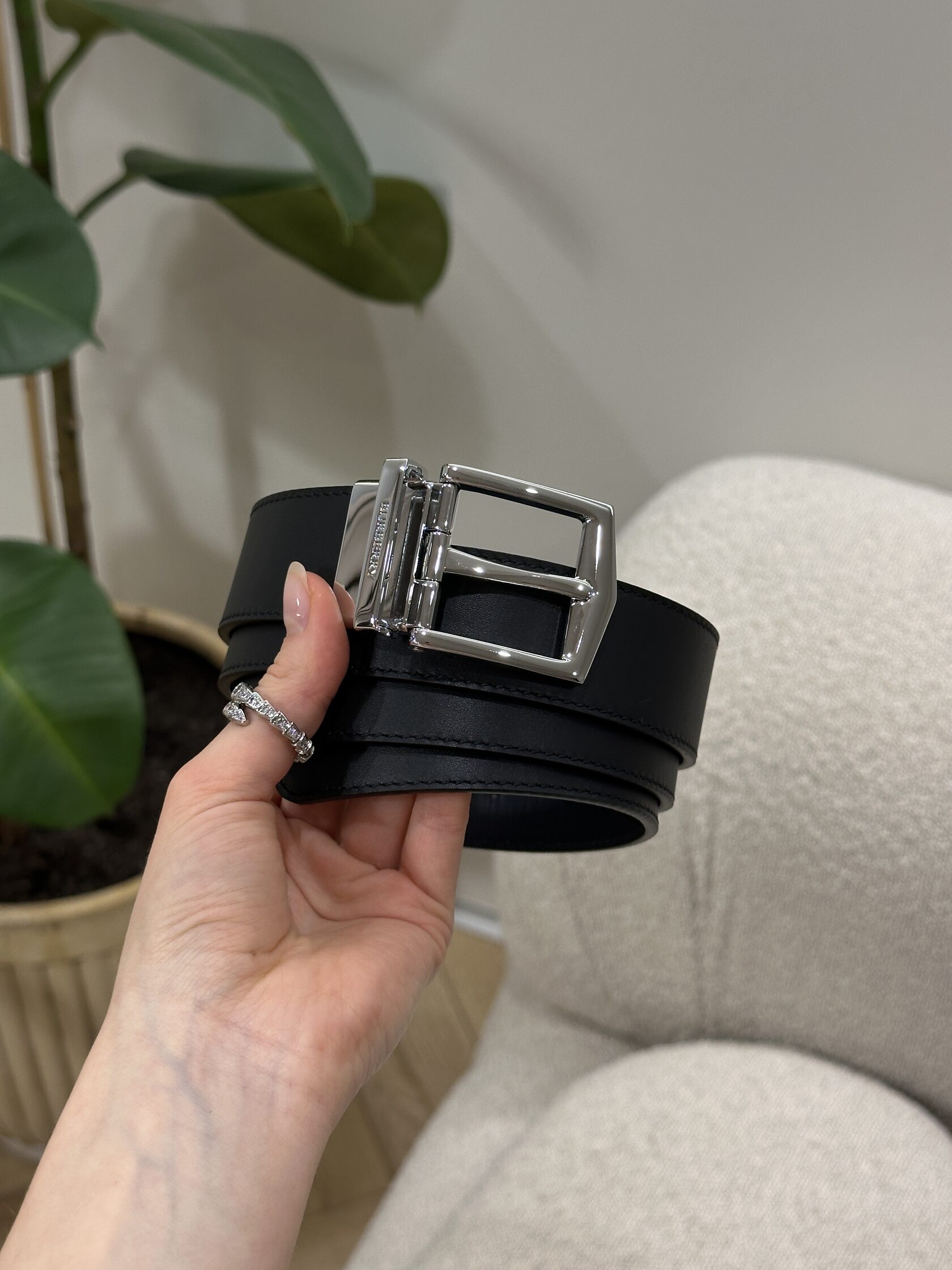 Burberry Reversible Grainy Leather Belt Silver - 6