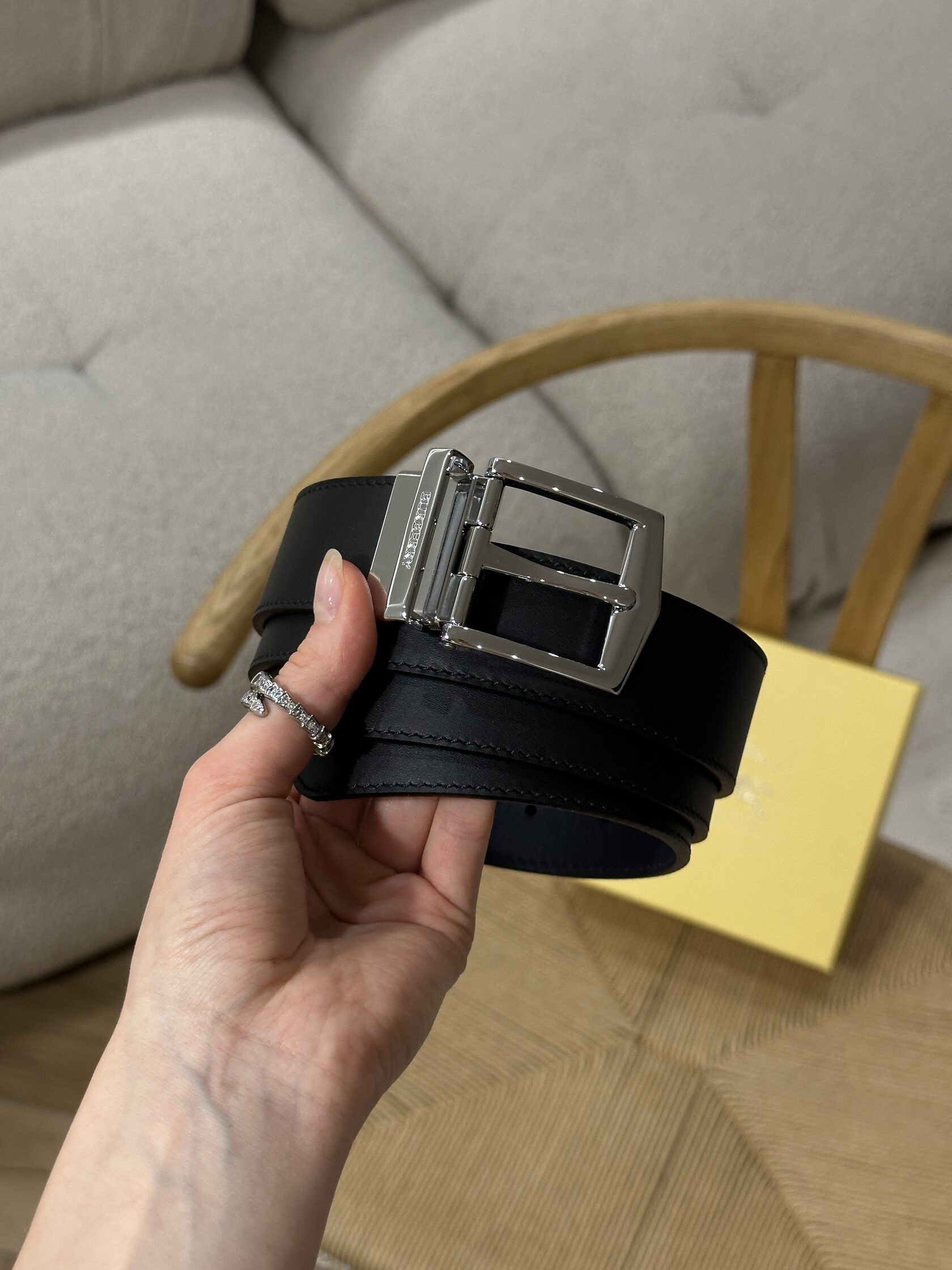 Burberry Reversible Grainy Leather Belt Silver - 7