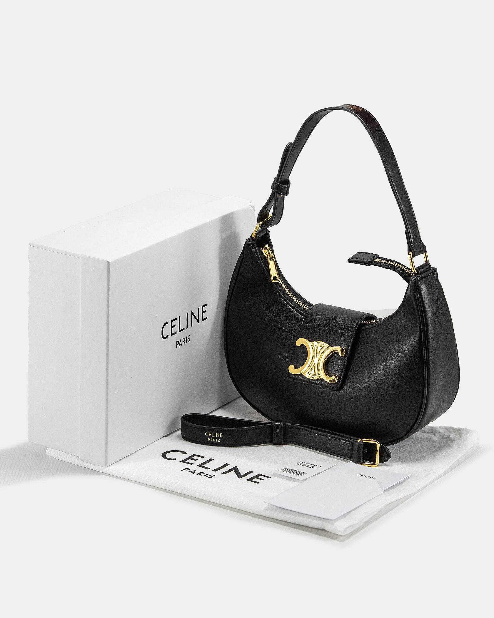 Celine Ava Triomphe Soft Bag in Smooth Calfskin Black - 2