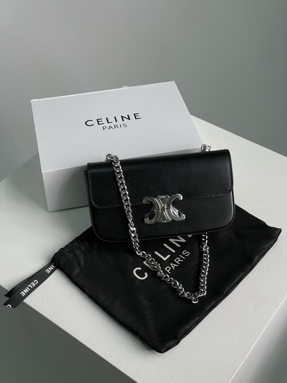 Celine Chain Shoulder Bag Claude In Shiny Calfskin Black/Silver - 2