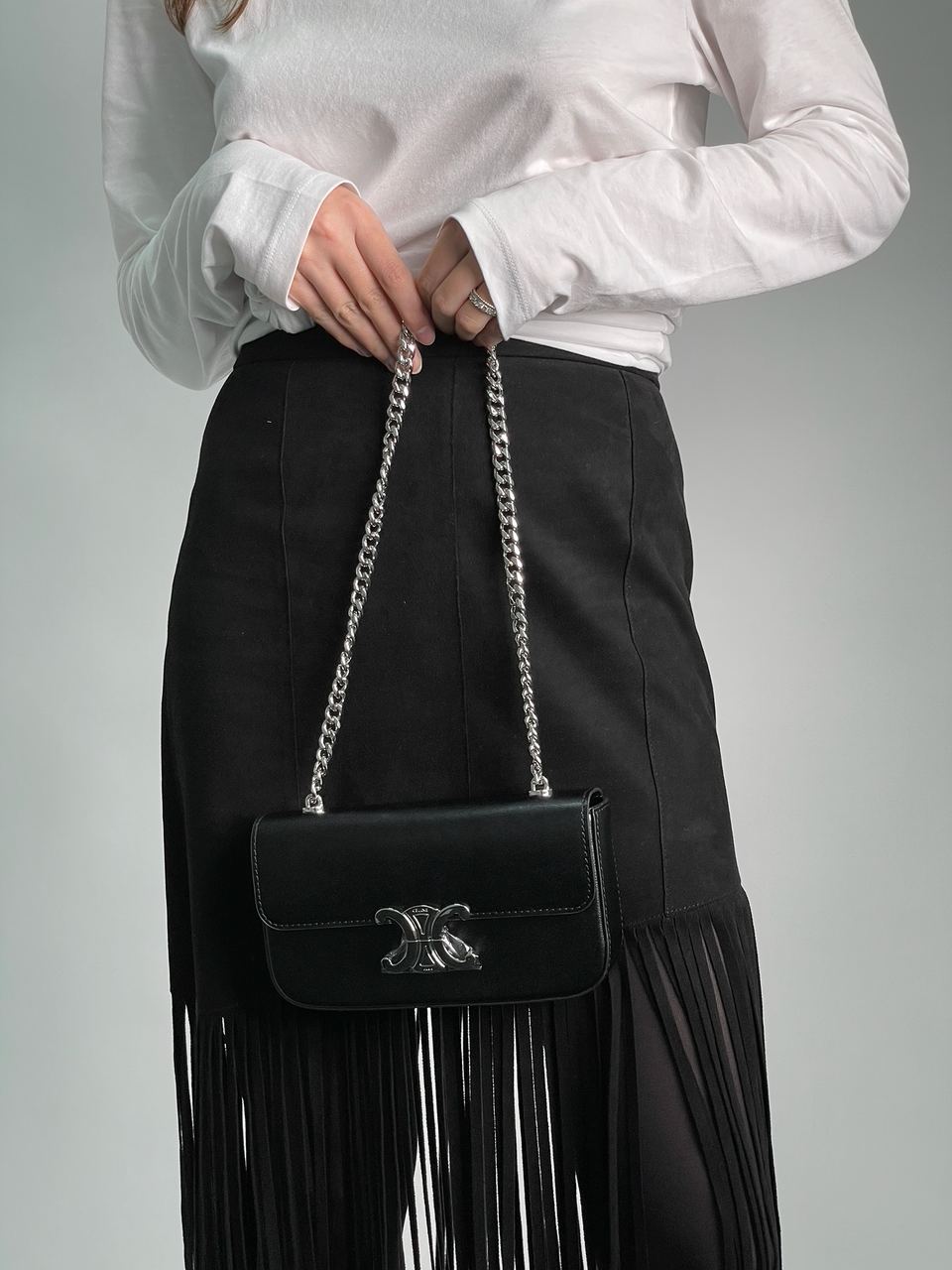 Celine Chain Shoulder Bag Claude In Shiny Calfskin Black/Silver - 6