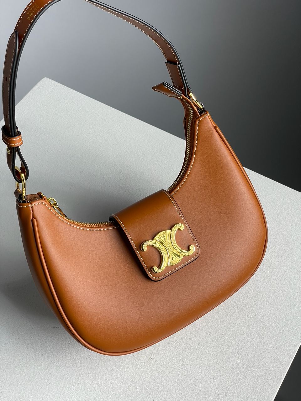 Celine Medium Ava Triomphe Bag in Smooth Calfskin Tan - 8