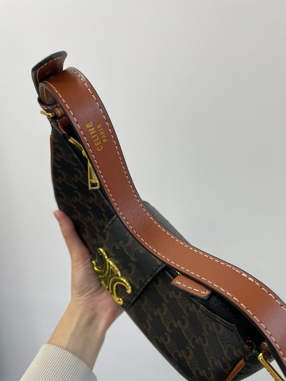 Celine Medium Ava Triomphe Bag in Triomphe Canvas And Calfskin Tan - 15