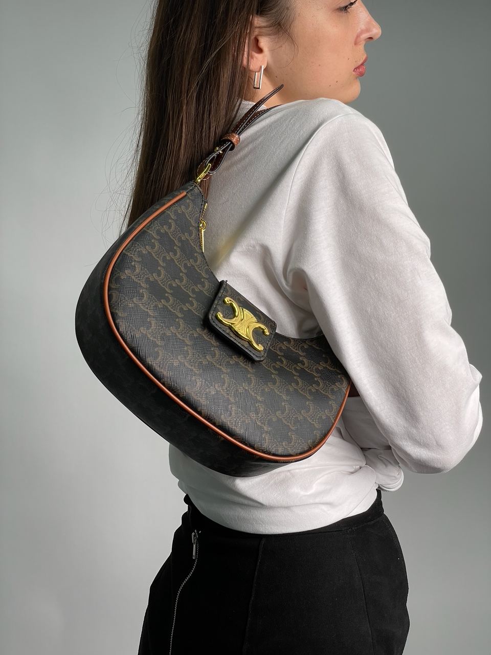 Celine Medium Ava Triomphe Bag in Triomphe Canvas And Calfskin Tan - 7