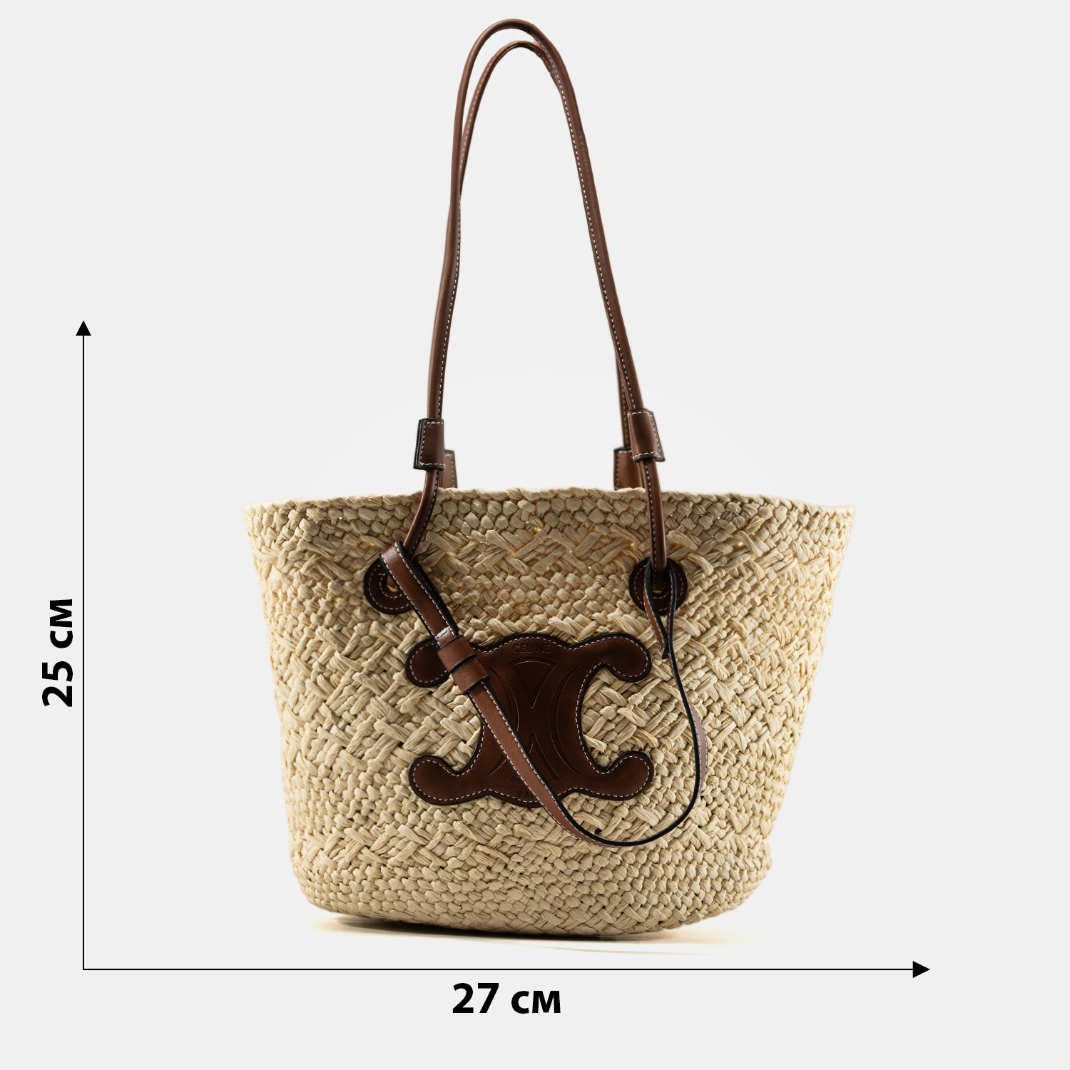 Celine Medium Basket Tote Bag in Natural Raffia/Tan Leather - 2