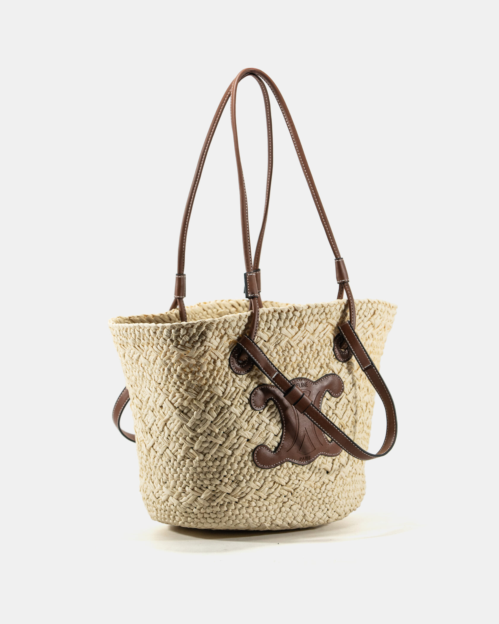 Celine Medium Basket Tote Bag in Natural Raffia/Tan Leather - 3