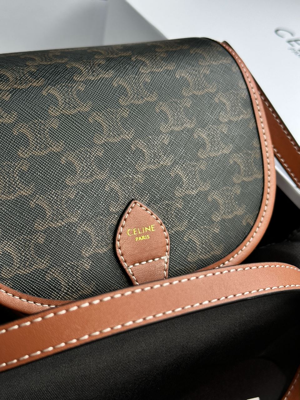 Celine Medium Folco Bag in Triomphe Canvas And Calfskin Tan - 10