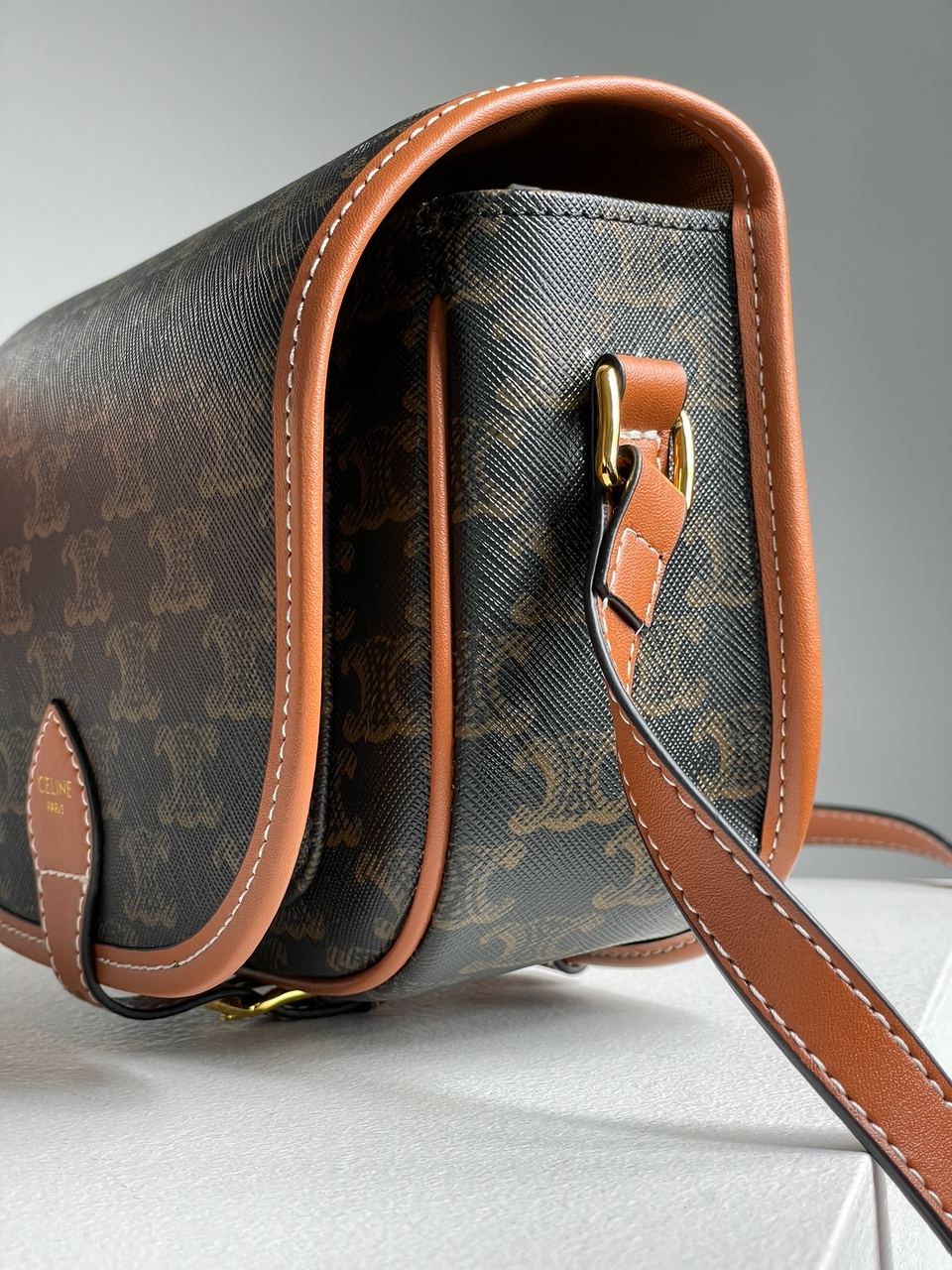 Celine Medium Folco Bag in Triomphe Canvas And Calfskin Tan - 15