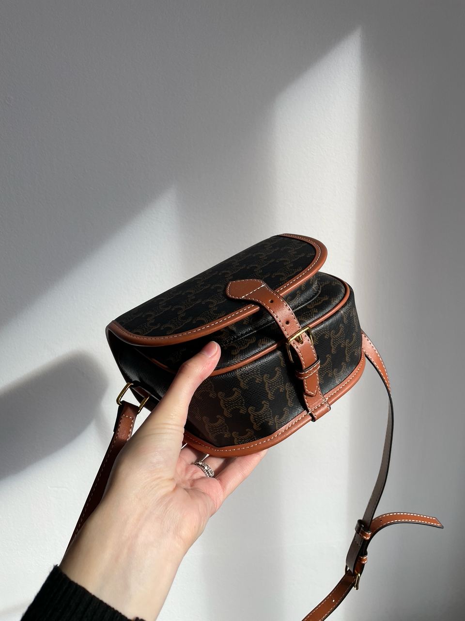 Celine Medium Folco Bag in Triomphe Canvas And Calfskin Tan - 18