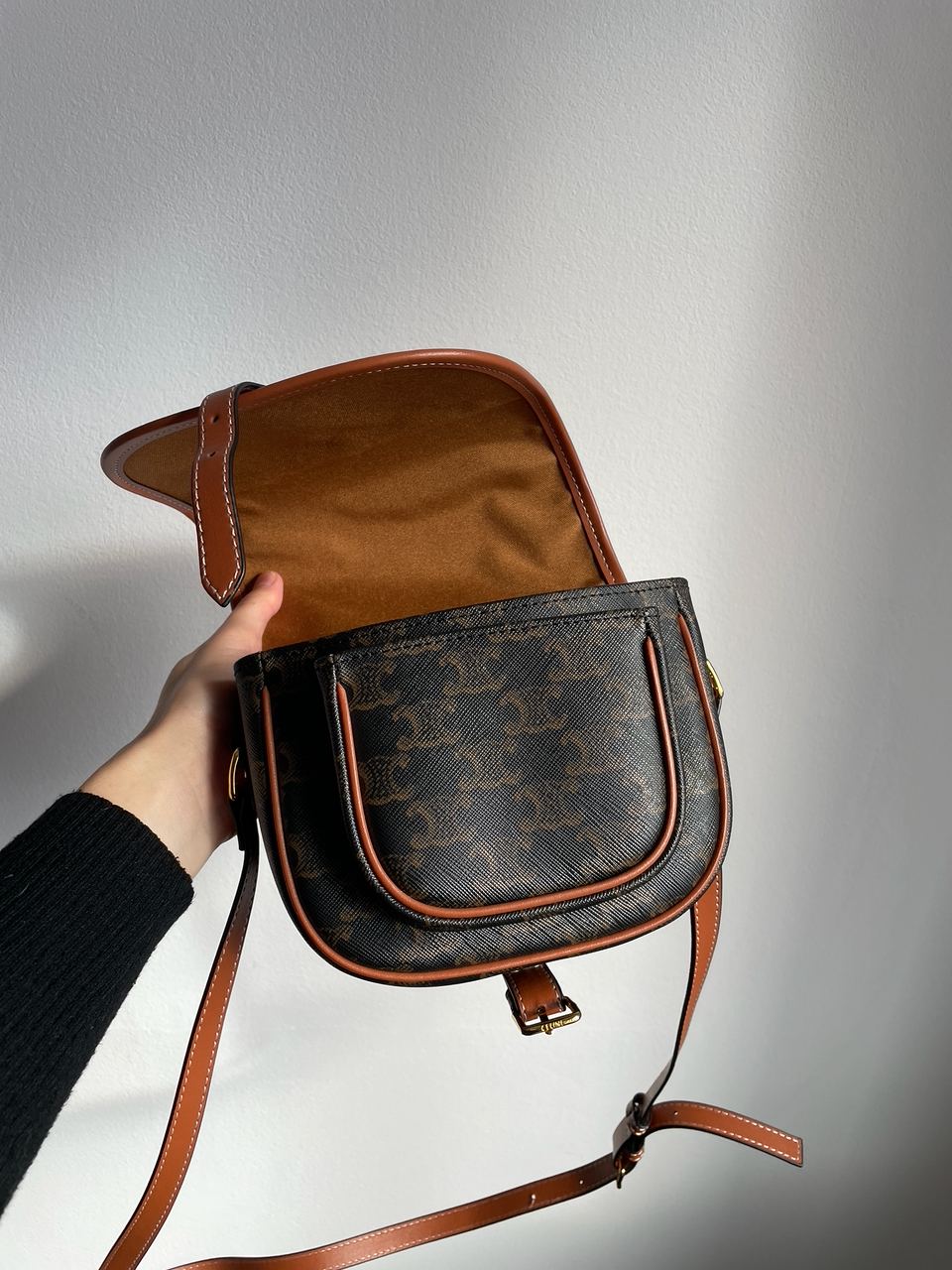 Celine Medium Folco Bag in Triomphe Canvas And Calfskin Tan - 24