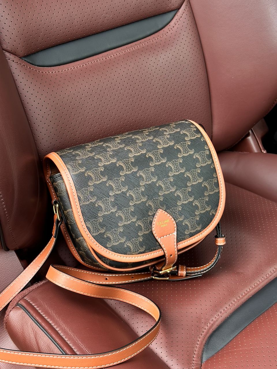 Celine Medium Folco Bag in Triomphe Canvas And Calfskin Tan - 3