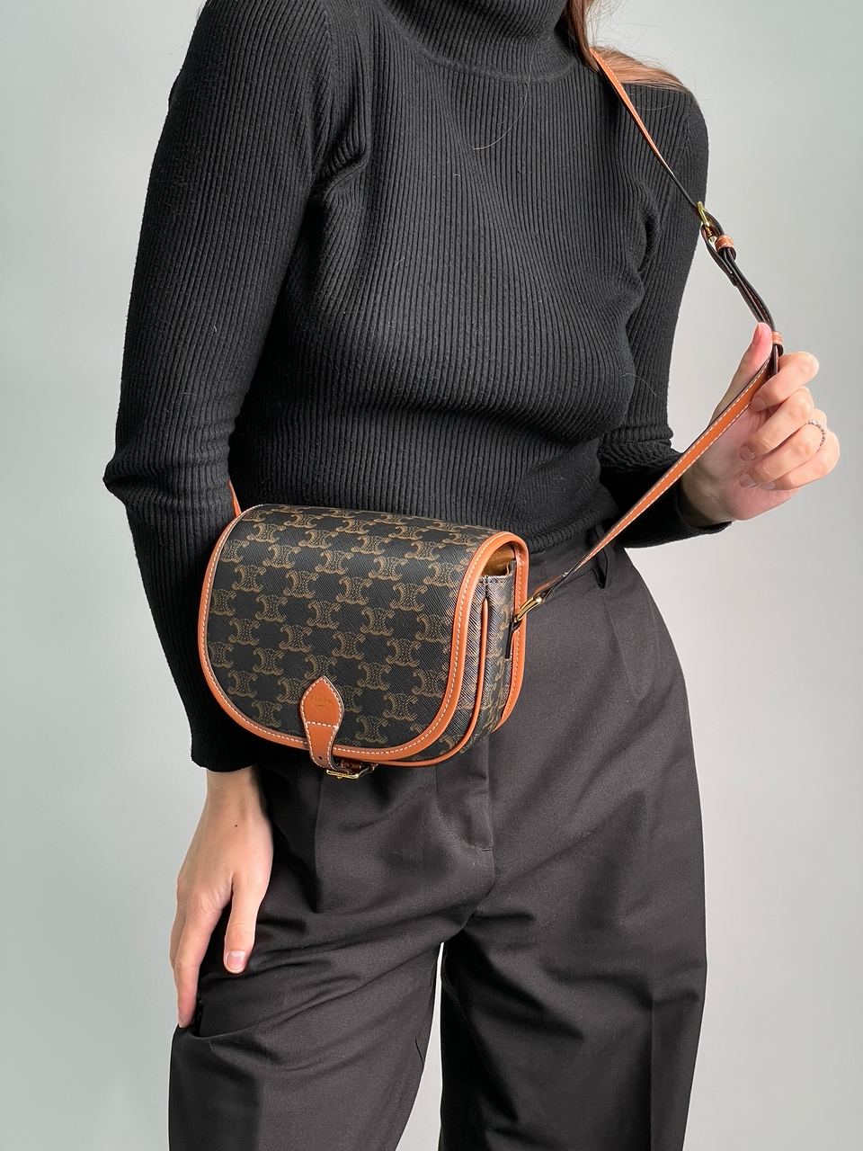 Celine Medium Folco Bag in Triomphe Canvas And Calfskin Tan - 4